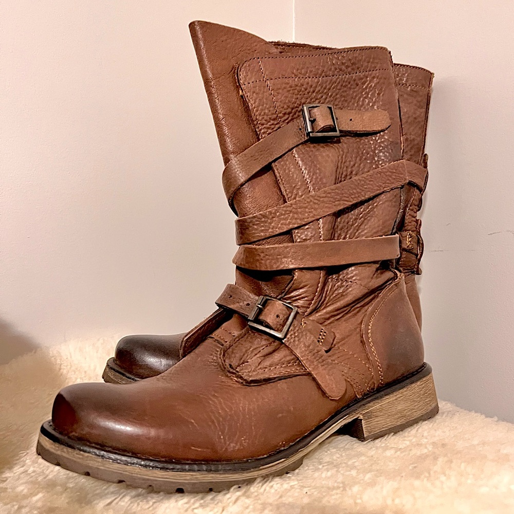 NEW Steve Madden 8.5 BANDDIT biker boots strappy buckle punk leather
